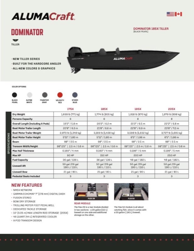 Dominator 185X Tiller specification sheet